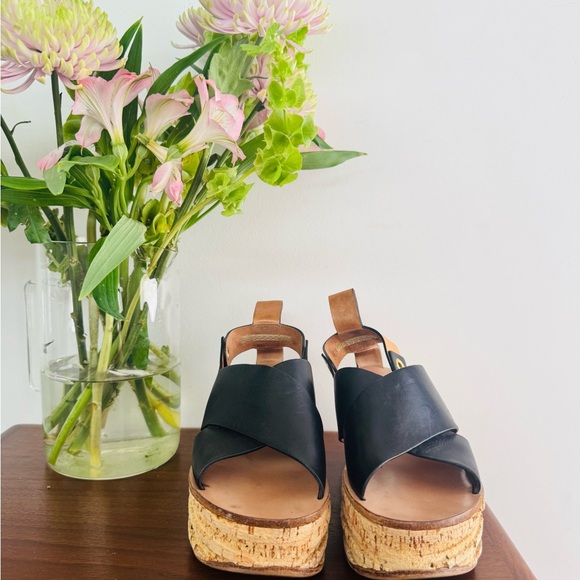 SUPER RARE Chloe Black Leather + Cork Wedges - Picture 3 of 7